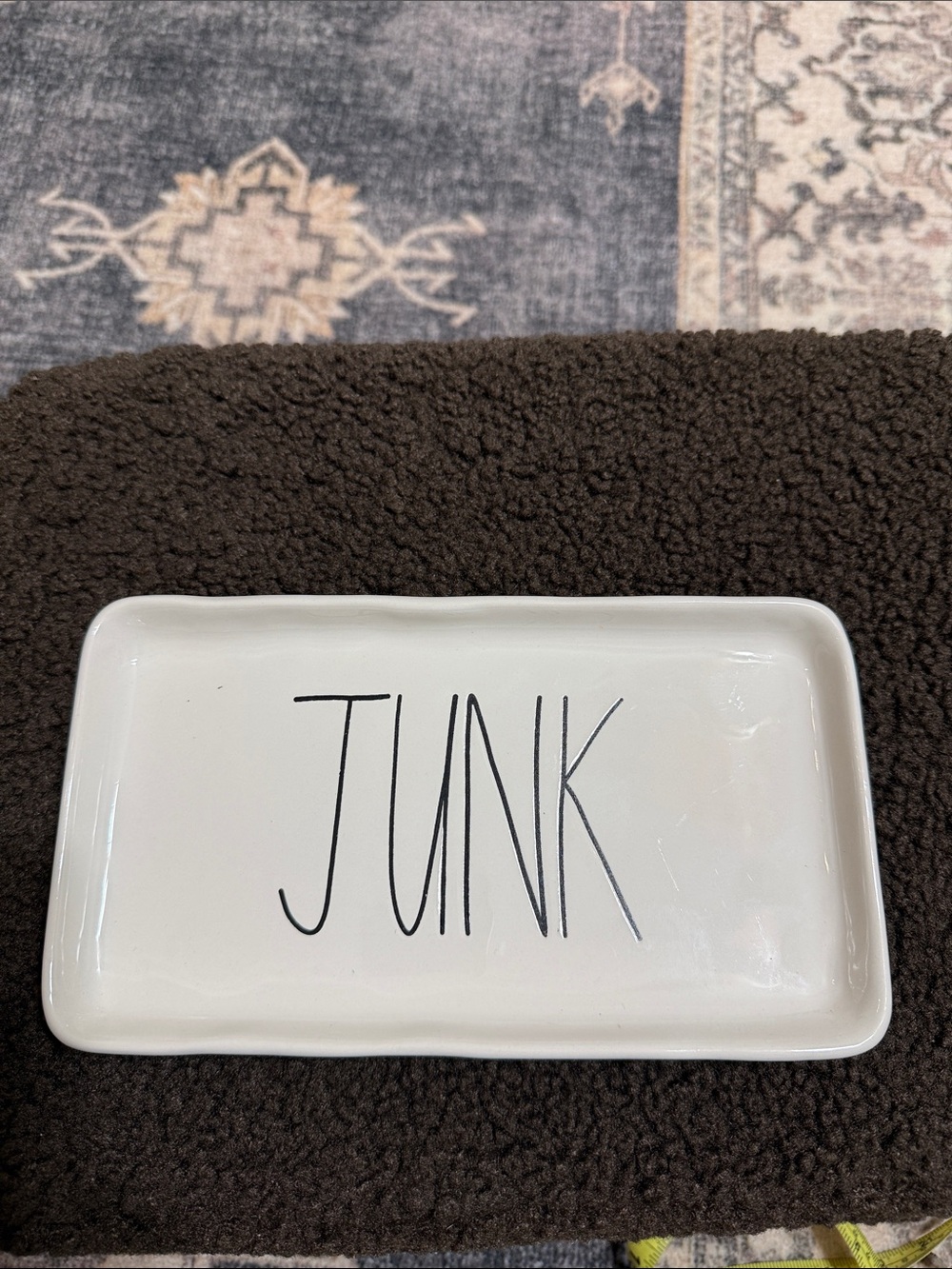 Rae Dunn White Ceramic Trinket Tray with BLACK Lettering 'JUNK'